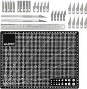 CATELL 34 Piece A4 Cutting Mat Set, Self-Healing Craft Mat Cutting Mat with Steel Ruler, Craft Knife Blades, Black, Double-Sided Cutting Mat for Scrapbooking, Crafts, Writing