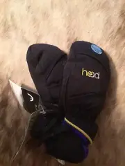 HEAD Kids Winter Mittens Dupont Sorona Side Zipper Black Blue Yellow 1 Pair