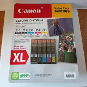 Canon PGI-250XL & CLI-251XL C/M/Y/BK Ink Cartridge Value Pack (5 Cartridges) NEW