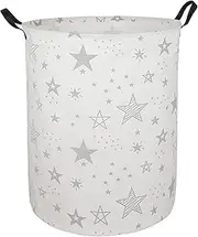 AYTG 19.7" Round Canvas Large Clothes Basket Laundry Hamper with Handles,Waterproof Cotton Storage Organizer Perfect for Kids Boys Girls Toys Room, Bedroom, Nursery,Home,Gift Basket(Grey Star)