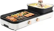 Electric Hot Pot Grill,1980W Dual Temp Control Smokeless Griddle with Oil Collection Box,Multifunction BBQ Shabu Integrated Double Plates,Versatile Cooking,for Steak,Party Camping