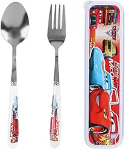 Lightning McQueen Children's Cutlery Set, Portable Stainless Steel Children's Cutlery, 3-Piece Set, Cars Children's Cutlery, Includes Fork Spoon and Cutlery Tray, Tableware Gifts for School and Home