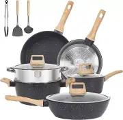Nonstick Granite-Coated Cookware Set Pots Frying Pans Saucepan12 Pcs Sets, Black