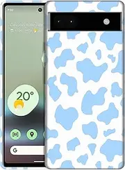 [GlamCase] for Google Pixel 6A 5G, Google Pixel 6A 5G Case - Cow Skin Blue Pattern Design Printed Slim & Sleek Cute Hard Plastic Snap on Protective Designer Back Phone Case/Cover for Pixel 6A 5G