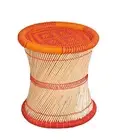 KKSM Eco Friendly Handcraft Cane Bar Bamboo Stool Outdoor Indoor RED ORANGE