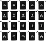 COHEALI 20 Pcs Pirate Drawstring Bags, Loot Treasure Backpacks Bags with Skull Design, Pirate Coin Goodie Bag for Halloween Party Favors Supplies Black