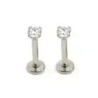 2pcs Internal Thread Labret Lip Stud Bar Ring Zirconia Gem Steel Body Piercing