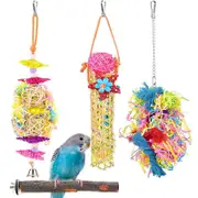 4Pcs Bird Toy Colorful Chewing Shredder Wood Perch Stand for Parakeet Conure