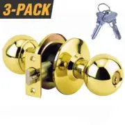 Premier Lock Keyed Storeroom Door Knob w/ 6 SC1 Keys (3-Pack-Keyed Alike) Brass