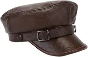 [Generic] 2025 Fashion Genuine Leather Newsboy Cap for Men Women Patent Leather Brim Captain Sailor Hat Casual Flat Fiddler Cap