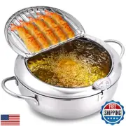 cuomaop Deep Fryer Pot, 304 Stainless Steel Japanese Frying Pot with Oil Drai