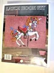 Latch Hook Kit “Carousel Unicorn” Horse R886 20" x 27" by National Yarn Crafts