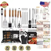 38-Piece BBQ Grill Accessories Set with Grill Mats, Thermometer & Portable Case