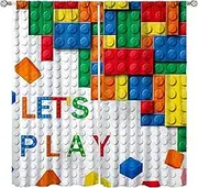Building Block Toy Curtains Kids Nursery Abstract Colorful Toy Brick Geometric Print Pattern Window Drapes for Boys Girls Bedroom Playroom 2 Panels W42 x L45 Inch Decor