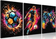 BGFCE Framed Canvas Wall Art Decor, Paintings Art Game Controller Color Splash Ink Canvas Painting, Posters for Room Aesthetic, Soccer Canvas Wall Art for Boys Room Decor 16×24 - Set of 3