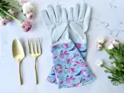 Gardening Gloves In Style Blue Galah Print. Protects From Prickles & Thorns