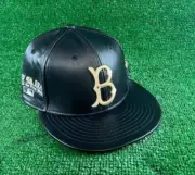 New Era 5950 MLB Brooklyn Dodgers Fitted Hat Black Leather Cooperstown Sz 7 5/8
