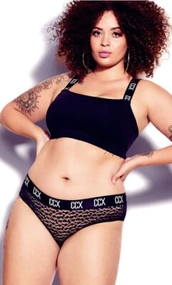 CCX City Chic Ladies Animal Lace Hipster Brief Underwear size 22 XL Black