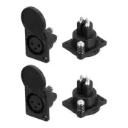 4pcs 3 Pin XLR Female Jack Socket, Microphone Adapter Audio Panel Mount,Black