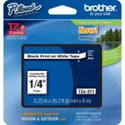 Brother P-touch TZe-211 Laminated Label Maker Tape 1/4" x 26-2/10' Black On