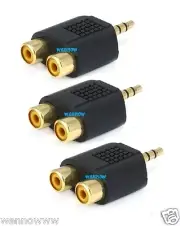 3 Pcs 3.5mm 1/8" Stereo Male to 2 Female RCA Splitter Adapter