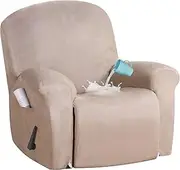 Smarcute Stretch Suede Recliner Chair Cover Reclining Chair Slip Cover with Side Pocket Pets/Dogs Friendly Water Repellent, Form Fit for Standard/Oversized Size, Sand