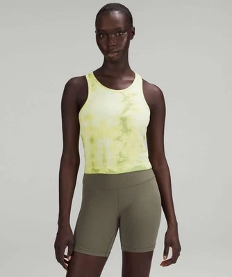NWT Lululemon Ebb to Street Cropped Racerback Tank TopMarble Dye Wasabi Size 4