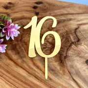 Acrylic Gold Age 16 Birthday Cake Topper