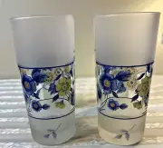 Vintage Spode Imperial Glass Set Of 4 Frosted Blue & Yellow Tumblers 6” Glasses