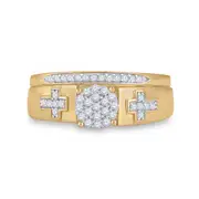 10k Yellow Gold Diamond Cluster Cross Bridal Wedding Ring Set 1/4 Cttw