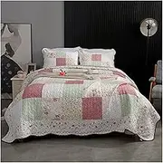 Cotton Quilt Set Queen Size,Patchwork Queen Quilt Bedding Set Bedspreads Farmhouse Lightweight Comforter Coverlet for All Season 3 Pieces (Color : Pink, Size : 250x230cm-50x70cm x2)