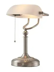 White Matted Glass Bankers Desk Lamp with Pull Chain Switch Plug in