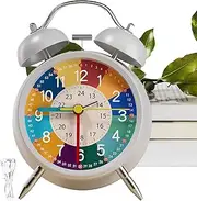 Kids Analog Clock | Teaching Time Clock for Kids with Night Light Silent Non Ticking - Telling Time Home Color Sorting Metal Alarm Clock Toy for Boys Girls