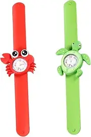 [LIFKOME] 2pcs Outdoor Watches Slap Band Watch Alarm Stopwatch Watch Waterproof Sports Watch Kids Wrist Watch Slap Watch Toddler Kids Wristband Watch Kids Watch Papa Circle Red Child Ocean