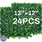 Crowye 24 Pcs 12 x 12 Inch Faux Grass Wall Panels Artificial Boxwood Panels O