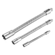 1/4" 3/8" 1/2" Drive Socket Extension Bar Set Flexible Extension-Bar Silver 3pcs