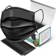Black Disposable Face Mask for Adults – 3-Layer Design with Adjustable Nose Clip