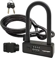 RYANGO Bike Combination U Lock, Heavy Duty Anti Theft Bike U Lock with 6fT Bike Lock Cable, 4-Digit Bicycle U Lock with Mounting Bracket for Bike, Motorcycle, Scooter, Door, Fence