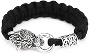 [BOSUGE] Charming Bracelet，Viking Nordic Wolf Head Stainless Steel Braided Bracelet Mens Celtic Fenrir with Rune Knot Bead Umbrella String Cuff Bangle Vintage Amulet Jewelry (Color : Silver, Size : 21CM) (Col