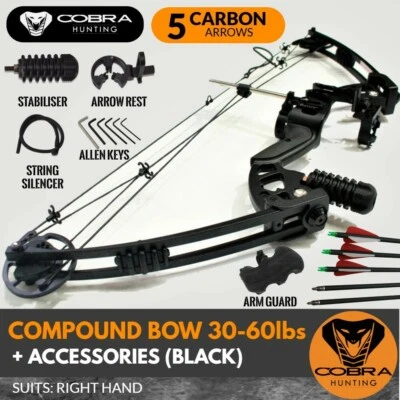 30-60lbs Compound Bow Arrow Archery Hunting Target Shooting Black Magnesium RH