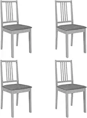[vidaXL] Grey Dining Chairs with Cushions - Set of 4 - Solid Wood Structure with Polyester Cushioning - Scandinavian and Farmhouse Style