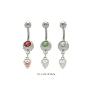 Belly Button Ring Dangle Heart Jeweled 14G