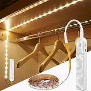 Motion Sensor Light,Minsezhi 3M/10FT LED Strip Lights,LED Closet Strip Light,Counter Light Band,Under Cabinet Lights,5V USB Battery Powered Cabinet Closet Night Tape Lights,Waterproof-Warm White