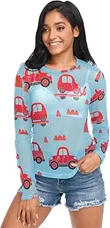 [RPLIFE] Cute Red Cars Blue Net Tops for Women, Sheer See Through Top S-XXL
