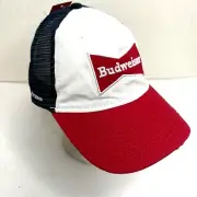 Budweiser Trucker H3 Headwear Hat Mens Red Blue White OS Cap Mesh Snap Back