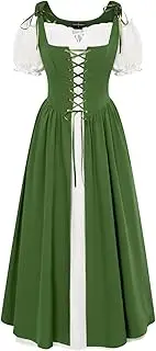 Scarlet Darkness Women Renaissance Dress Peasant Medieval Dress Long Sleeve Maxi Dress