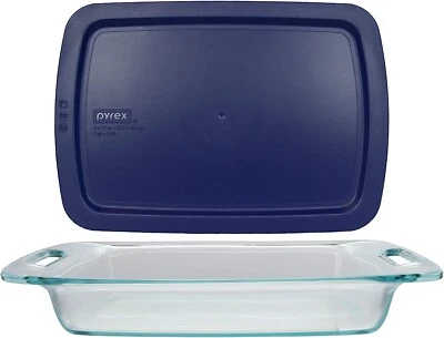 Pyrex C-233 3qt Easy Grab Glass Baking Dish & C-233-PC 3qt Blue Easy Grab Lid