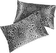 Satin Pillowcase 2 Pack - Queen Size (20"x30", Silver Leopard) - Silky Pillow Cases for Hair and Skin - Satin Pillow Covers with Envelope Closure - Extra Soft Premium Microfiber