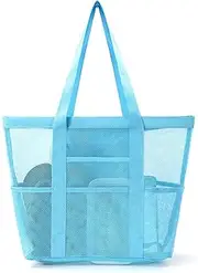 [Raveparty] Mesh Beach Bag, Summer Beach Bags, Large Beach Bag with Zip Foldable Multiple Layers for Women Men Adults Family Travel Holiday