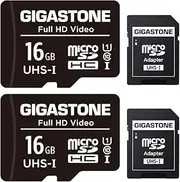Gigastone 16GB 2-Pack Micro SD Card, FHD Video, Surveillance Security Cam Action Camera Drone, 85MB/s Micro SDHC UHS-I U1 Class 10